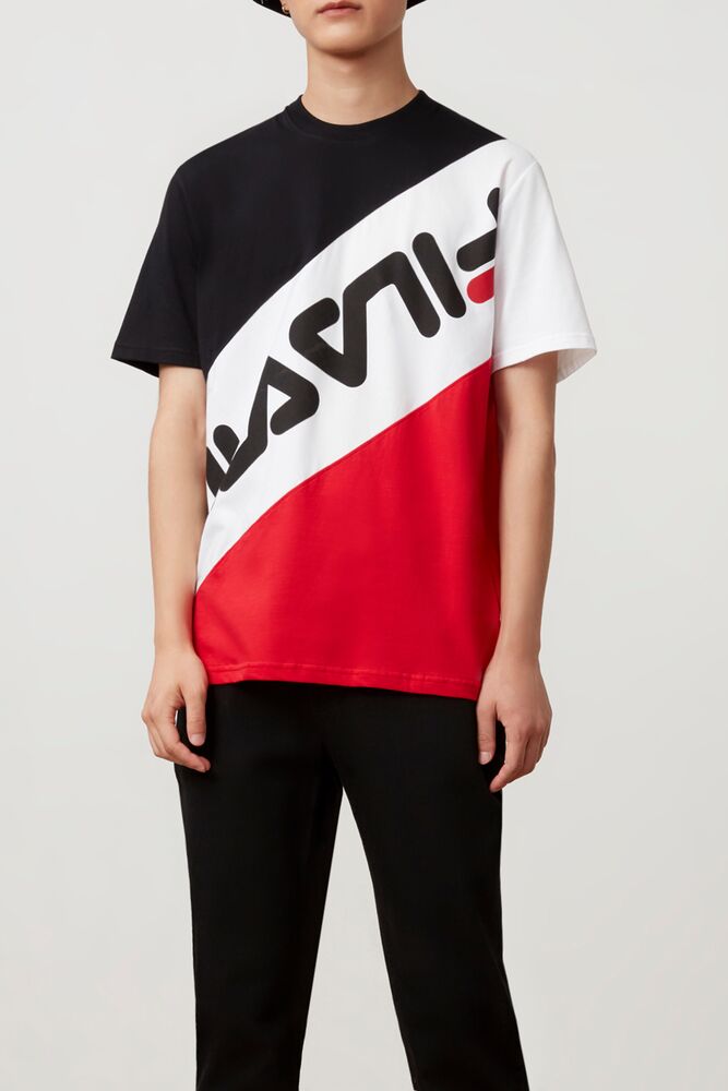 Fila Rowan Striped Tee Blk/Wht/Cred | VPDZ86105