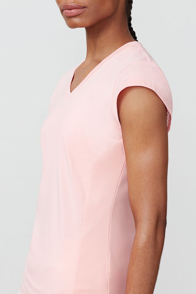 Fila Ruffle V-neck Tee Ltpink | FNGW45013