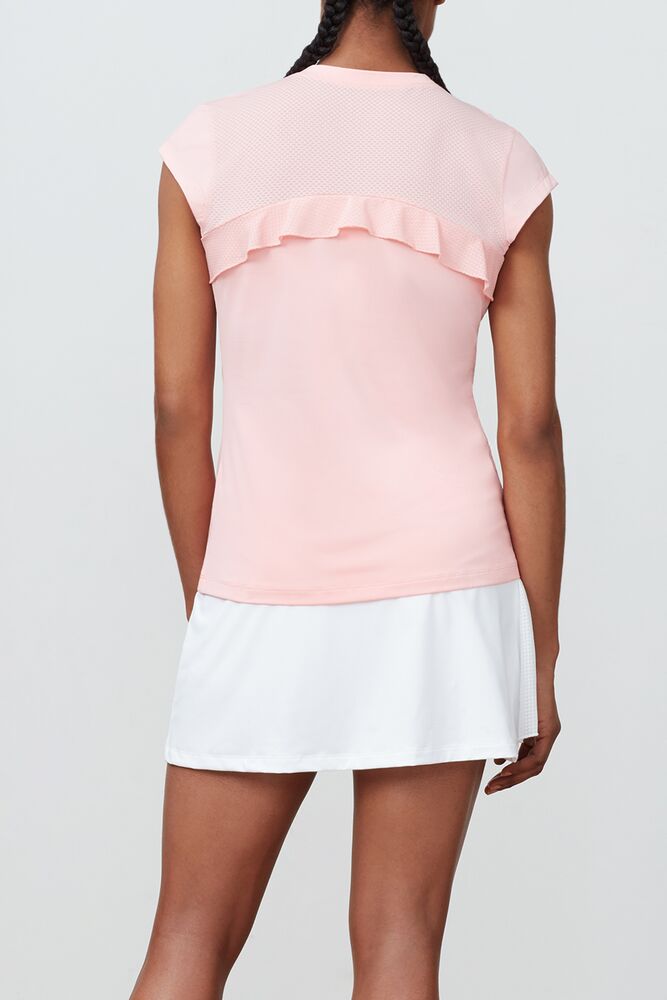 Fila Ruffle V-neck Tee Ltpink | FNGW45013