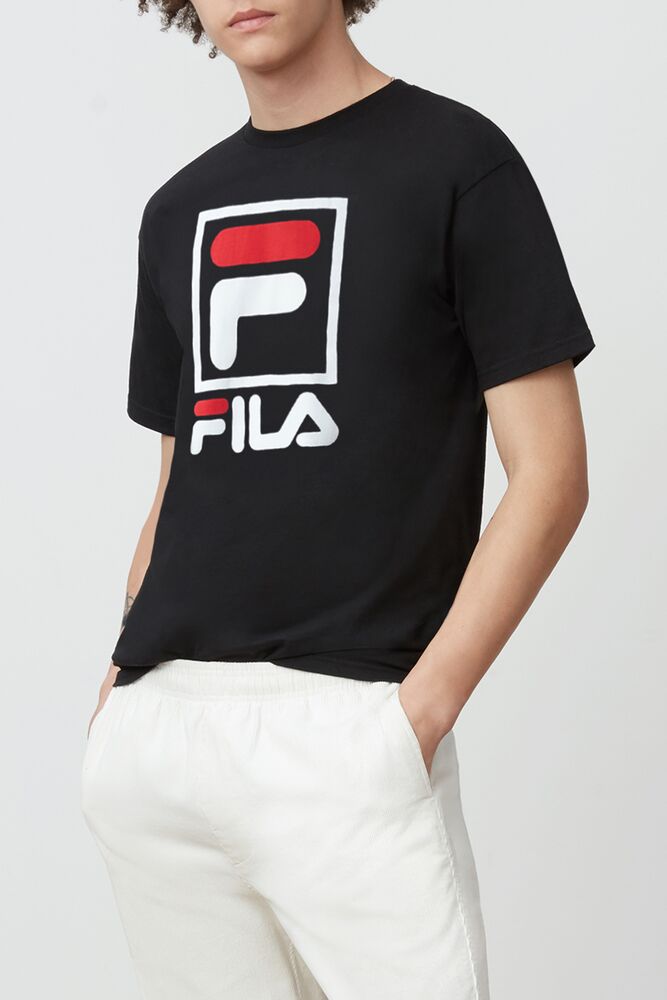 Fila Stacked Tee Shirt Blk/Wht/Fred | GJEL93016