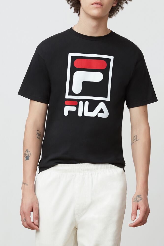 Fila Stacked Tee Shirt Blk/Wht/Fred | GJEL93016