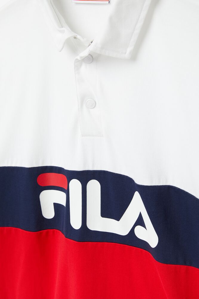 Fila Syd Long Sleeve Polo Blancas Rojas | WHDU82697