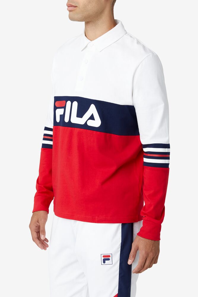 Fila Syd Long Sleeve Polo Blancas Rojas | WHDU82697