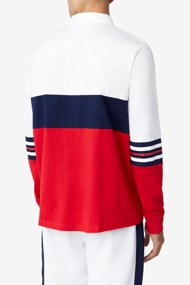 Fila Syd Long Sleeve Polo Blancas Rojas | WHDU82697