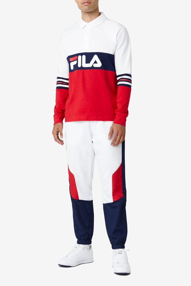 Fila Syd Long Sleeve Polo Blancas Rojas | WHDU82697