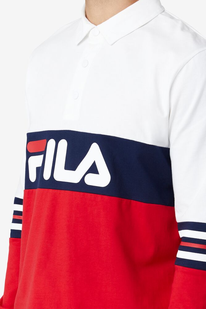 Fila Syd Long Sleeve Polo Blancas Rojas | WHDU82697