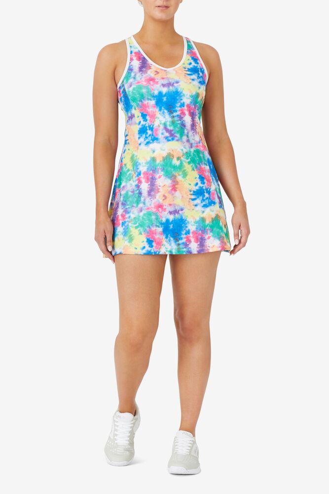 Fila Top Spin Tie Dye Dress Blancas | HQKA37205