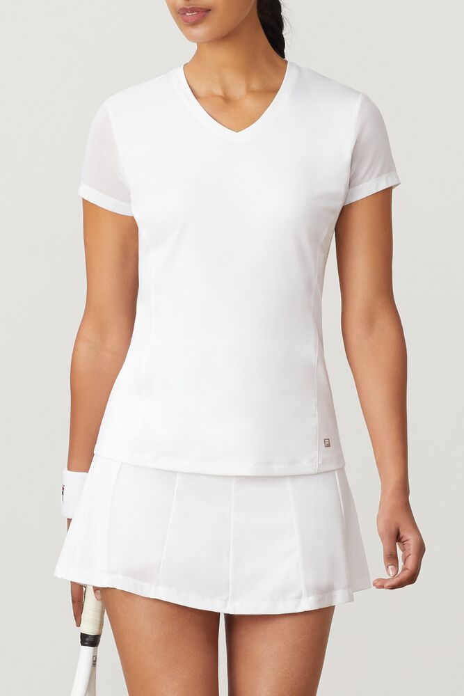 Fila White Line Mesh Slv Top Blancas | UOPI29150